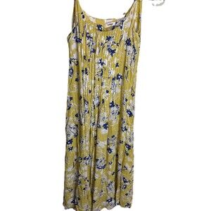 InShop Women’s Size Med Yellow Floral Sleeveless Pintuck Swing Dress Feminine